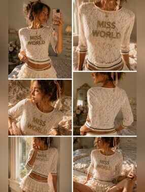 Speechless White Lace Miss World Glitter Crop Top Size Small